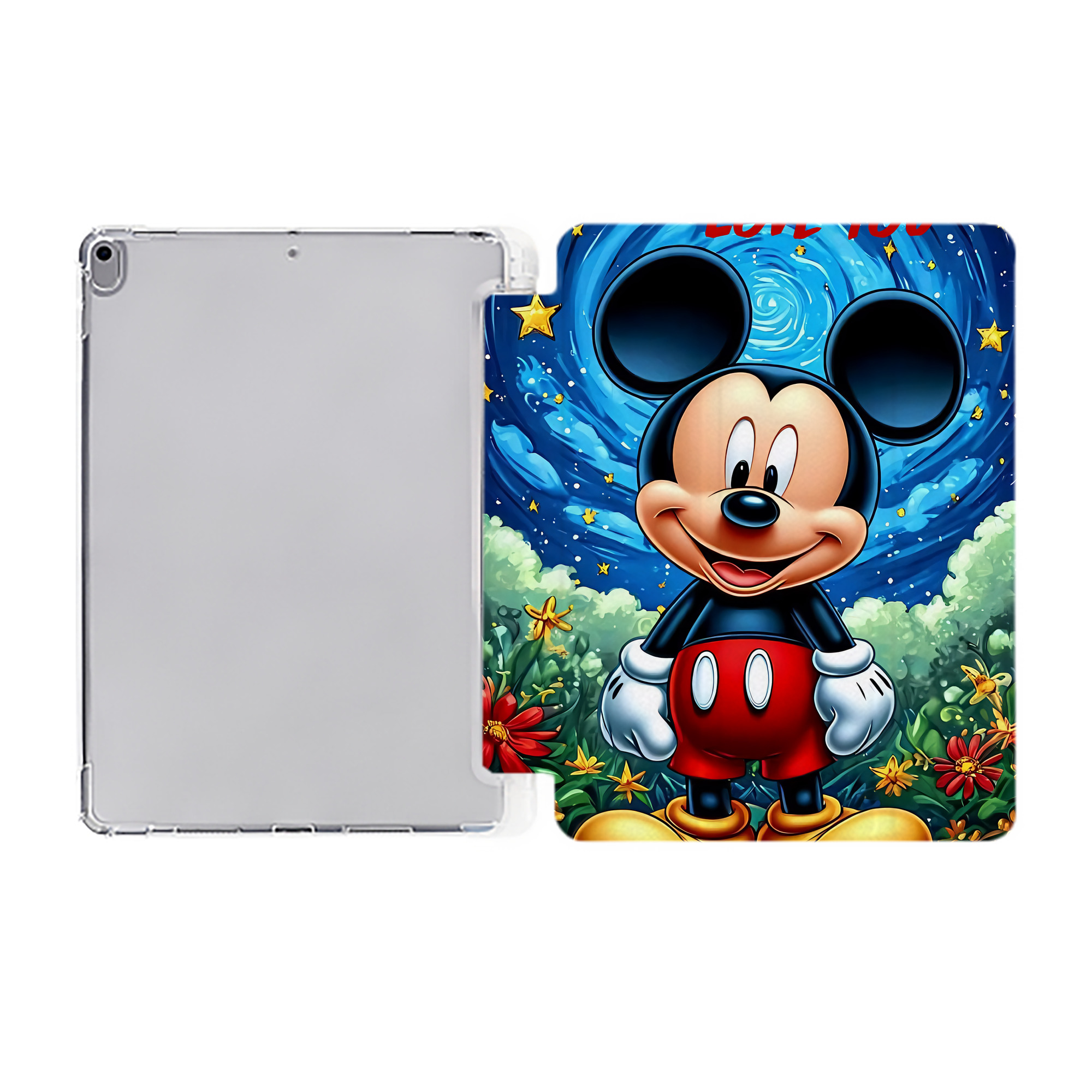 ミッキーマウス Mickey Mouse IPad ケース ペン収納付き 三つ折りスタンド PUレザー×シリコン 対応機種9.5/10.5/10.9インチ